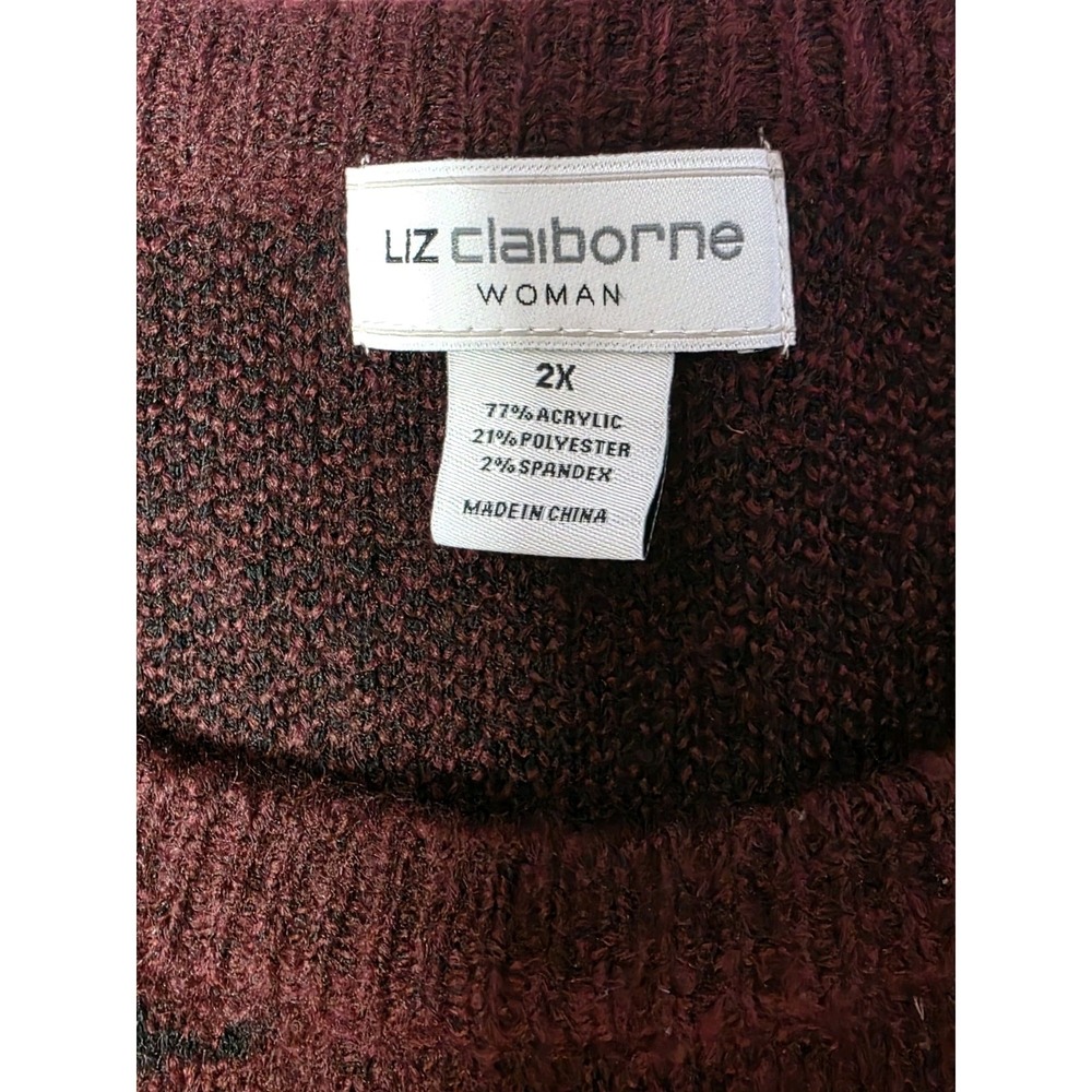 Liz Claiborne Women's Burgundy Floral Knit Sweater Size 2X Crewneck - Picture 4 of 7